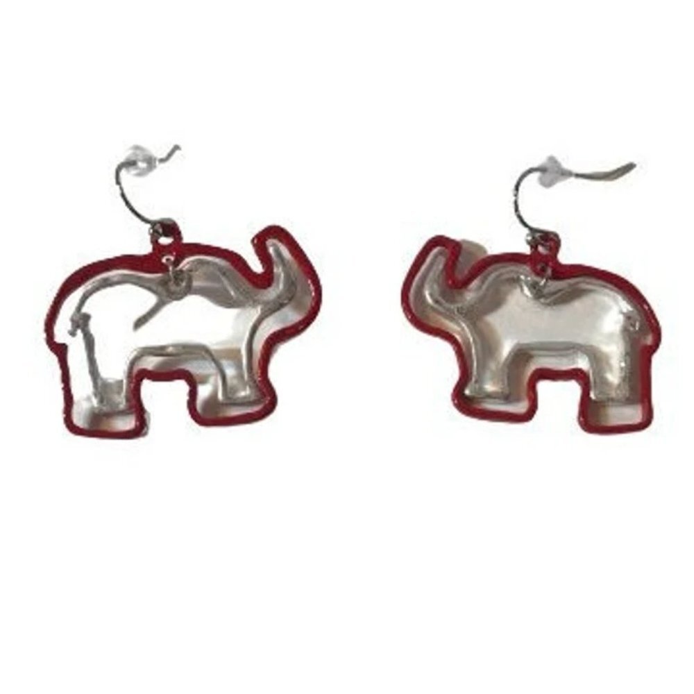 Crimson and Silver Double Elephant Earrings~Burgundy Elephant Earrings